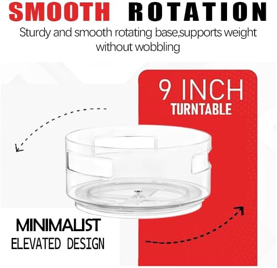 Transparent Rotating Storage Tray (2 Pack, 9.1") – 360° Spinning Organizer for Kitchen Cabinets, Countertops, Coffee Tables & Bathrooms, Food-Grade PET Acrylic, Non-Slip Stable Design