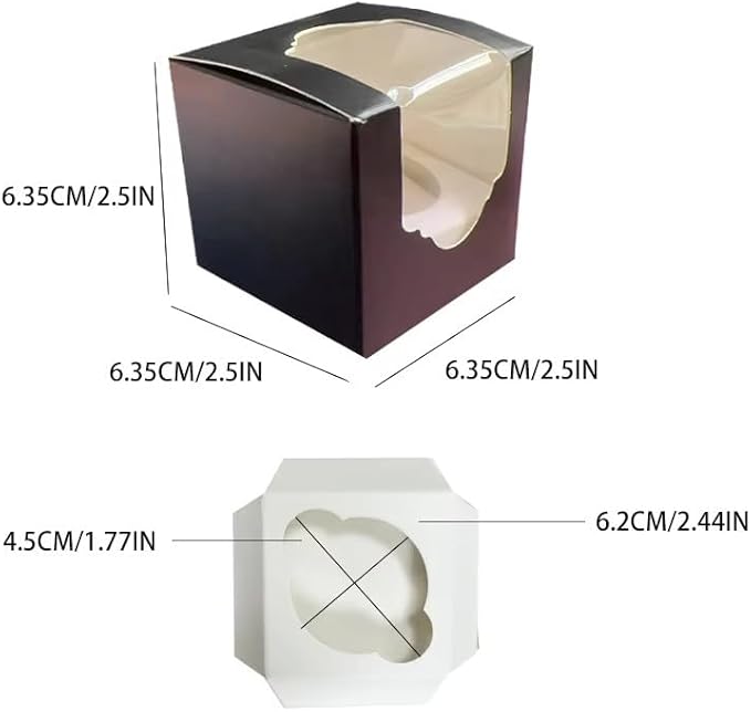 Generic 50PCS 2.5 × 2.5 × 2.5 inch mini Cake Boxes with Window Bakery Boxes Pastry Boxes for Cake, Pastries Chocolates Cupcakes (Black), 2.5CDGH
