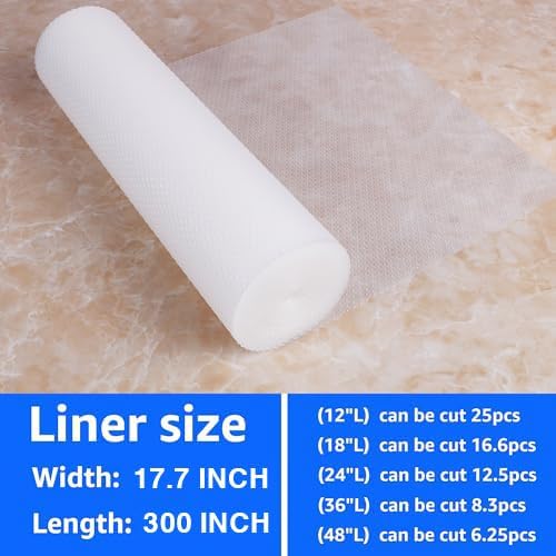 Clear Shelf Liners for Kitchen Cabinets: Waterproof Non-Adhesive Bathroom Shelf Paper - 17.7" W x 300" L Easy to Cut & Clean Translucent Pantry Cupboard Drawer Liner for Refrigerator Shelves