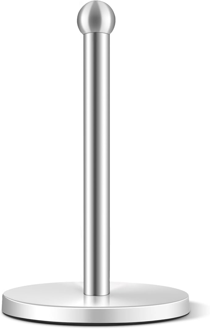 Paper Towel Holder, Kitchen Paper Towels Holder Stand, Stainless Steel Paper Towel Holder -Weighted Base, Non-Slip Protect The countertop - Silver