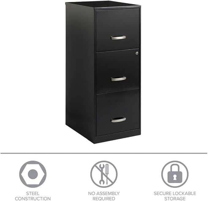 Pemberly Row 3 Drawers 35.5" Vertical Black Metal Filing Cabinet Lockable Pre-Assembled Stationary Letter Size for Home, Office