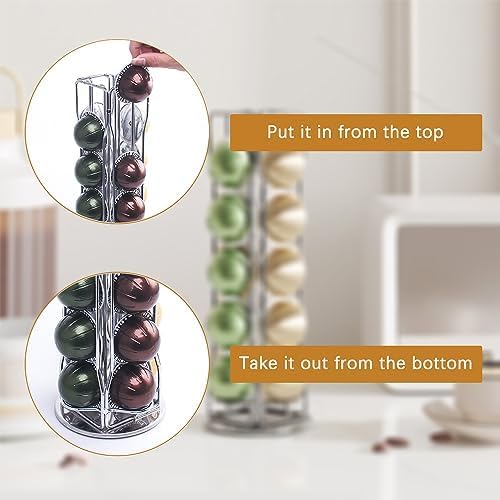 20 Vertuo Pods Coffee Pod Holder Compatible For Nespresso Vertuoline Stand Rack Holds Vertuo line Organizer Carousel 360-Degree Rotatable (Silvery)