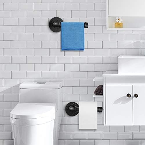 2 Pack Industrial Pipe Toilet Paper Holder, Heavy Duty DIY Vintage Rustic Iron Roll Tissue Wall Mount Paper Holder Towel Racks with Hardware for Bathroom, Kitchen, Bedroom, Hallway