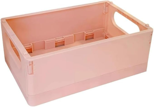2 Pack Plastic Storage Collapsible Crate Organizer Basket Bin for Organizing Desk Drawer Shelf for Home Kitchen Bedroom Bathroom and Dorm Storage, 9.8x6.5x3.8in, Pink