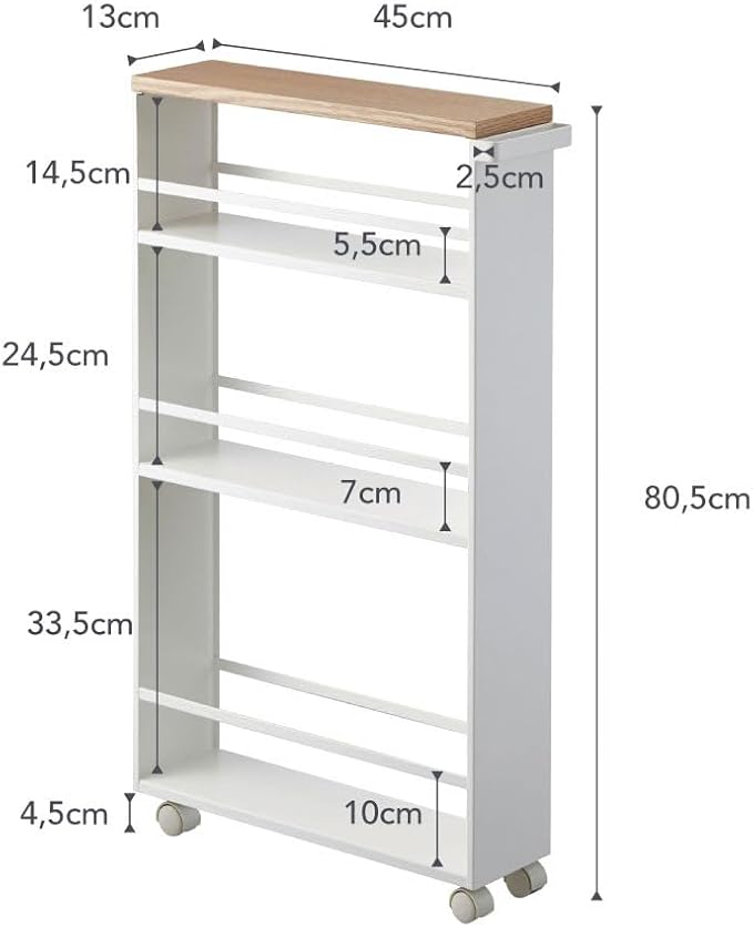 YAMAZAKI home Tower Rolling Slim Storage Cart With Handle White