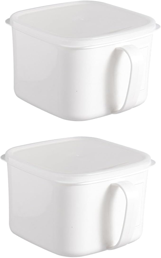 Kitchen Food Storage Containers with Handle and Lid Large White Plastic Airtight Cereal Storage Canisters for Fridge 2pcs Food Organizer Boxes with Labels for Fruit