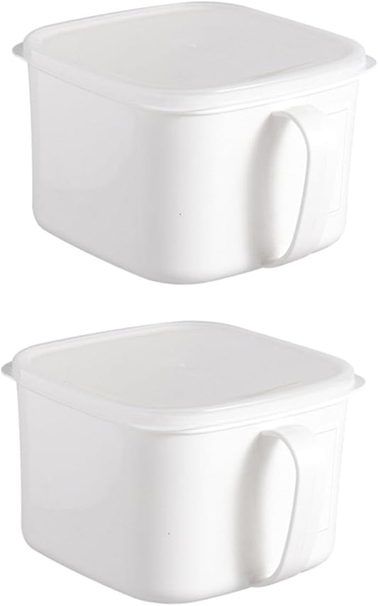 Kitchen Food Storage Containers with Handle and Lid Large White Plastic Airtight Cereal Storage Canisters for Fridge 2pcs Food Organizer Boxes with Labels for Fruit
