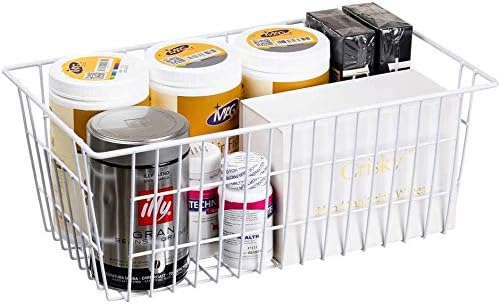 blitzlabs Wire Storage Basket Freezer Organizer Bins Refrigerator Organization Storage Baskets with Handles for Pantry, Freezer, Laundry Room, Closets, Garage, Office, Bathroom, Set of 2