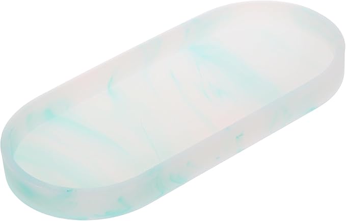 uxcell Bathroom Vanity Tray, 9.8" x 4" Oval Silicone Soap Dispenser Trays, Shatterproof Kitchen Sink Organizer for Soaps Keys Candle Trinket, Emerald Green