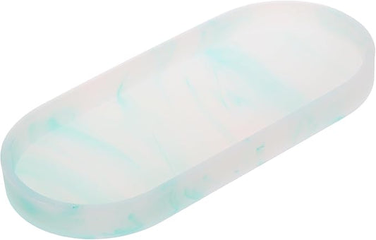 uxcell Bathroom Vanity Tray, 9.8" x 4" Oval Silicone Soap Dispenser Trays, Shatterproof Kitchen Sink Organizer for Soaps Keys Candle Trinket, Emerald Green