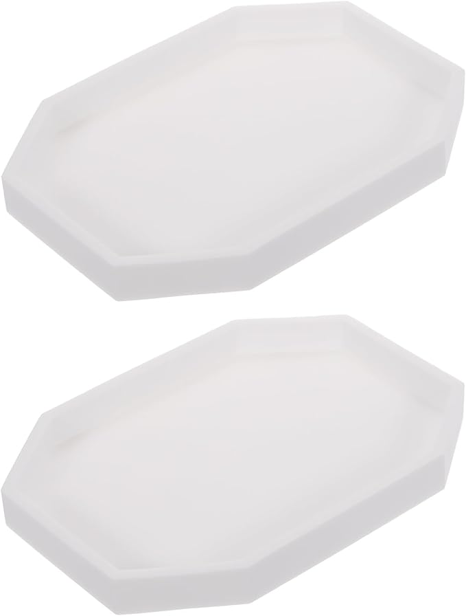 uxcell 2Pcs Bathroom Vanity Tray, 7.9" x 6" Octagon Silicone Soap Dispenser Trays, Shatterproof Kitchen Sink Organizer for Soaps Keys Candle Trinket, White