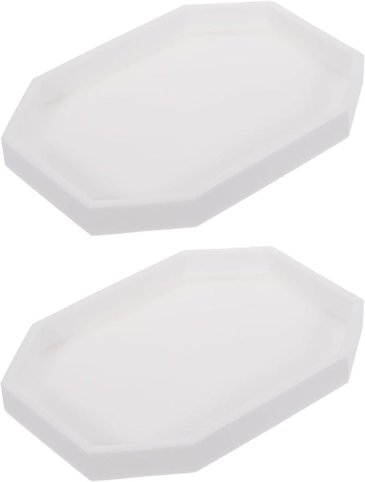 uxcell 2Pcs Bathroom Vanity Tray, 7.9" x 6" Octagon Silicone Soap Dispenser Trays, Shatterproof Kitchen Sink Organizer for Soaps Keys Candle Trinket, White