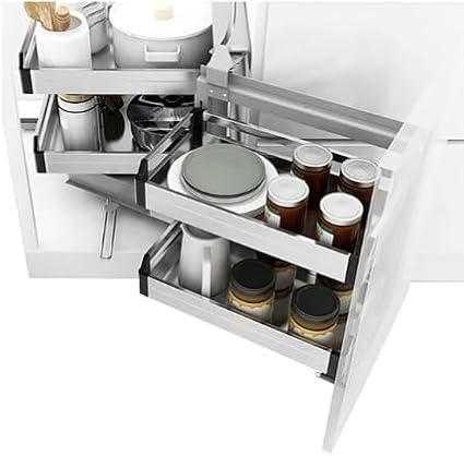 Pull Out Blind Corner Cabinet Organizer 2 Tier Kitchen Storage Organizer with 4 Baskets (Pull-Out to the Right)