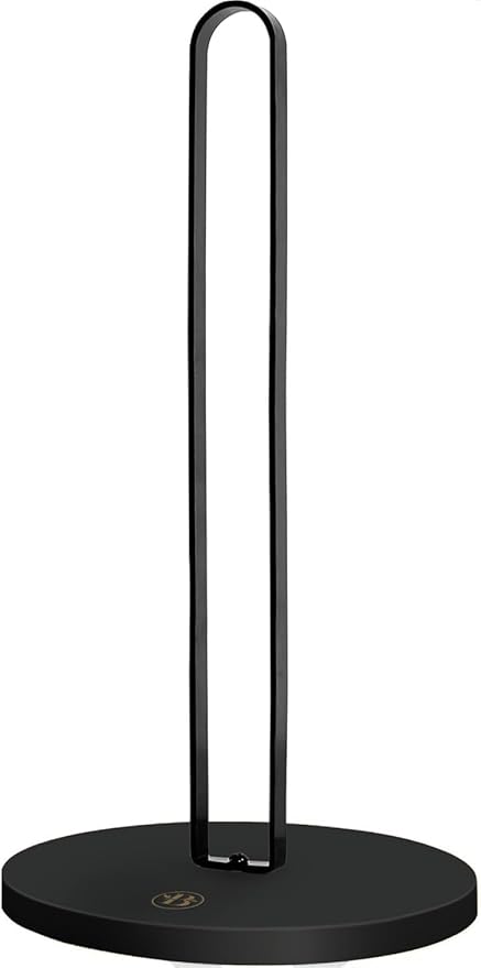 Bambusi Paper Towel Holder Countertop - Wood Stainless Steel Freestanding Kitchen Paper Towel Holder with Non-Slip Base, Wooden Standing Paper Roll Holder for Kitchen, Bathroom, Black