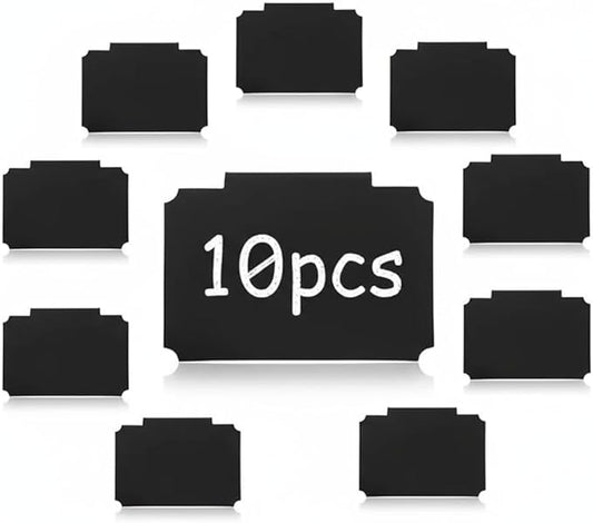 10 Pack Removable Bin Clip Labels, Erasable Storage Basket Tags for Pantry Organization, Reusable Write and Wipe Labels for Kitchen, Office, Classroom & Home Use, Black (3.5"x2.75")
