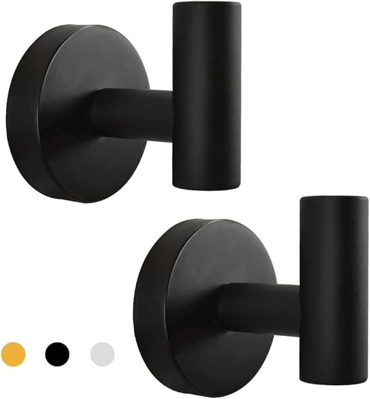 Vuzvuv 2-Pack Matte Black Wall-Mounted Towel Hooks, SUS304 Stainless Steel Waterproof Coat Robe Holder, Heavy Duty Hooks for Bathroom, Kitchen, Hotel (Drilling)