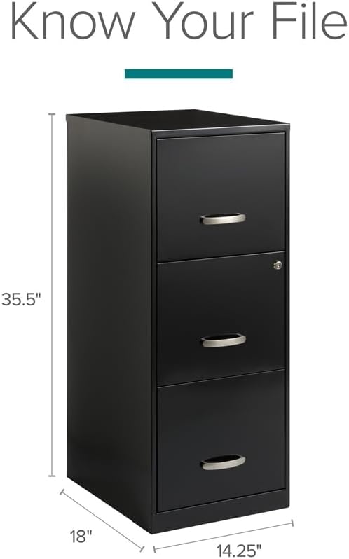 Pemberly Row 3 Drawers 35.5" Vertical Black Metal Filing Cabinet Lockable Pre-Assembled Stationary Letter Size for Home, Office