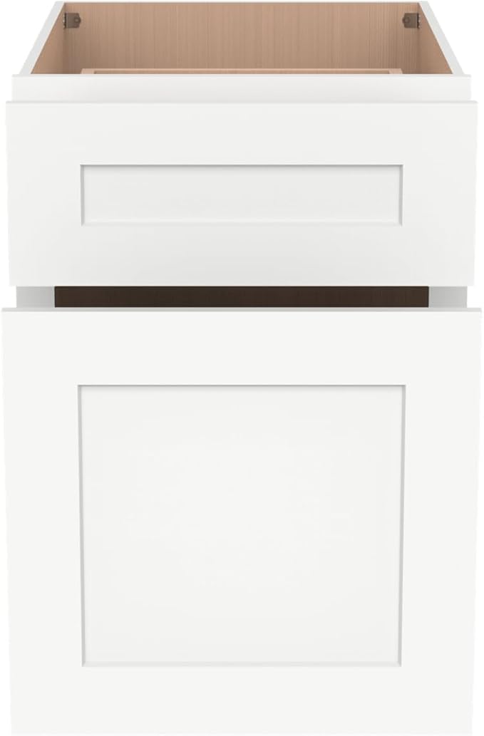 2-in-1 Pull-Out Trash Can Cabinet Solid Wood Frame Freestanding Dual Bin Storage & Organizer Drawer Soft-Close,Shaker & Newtown Style for Kitchen (SK-Origami White, 18" W x 24" D x 34.5" H)