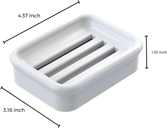 2-Piece Composite Granite Soap Dish for Shower - Elegant Stone-Look Bar Soap Holder with Strainer - Durable & Non-Porous Soap Tray for Bathroom and Kitchen Sink, Easy Clean (White)