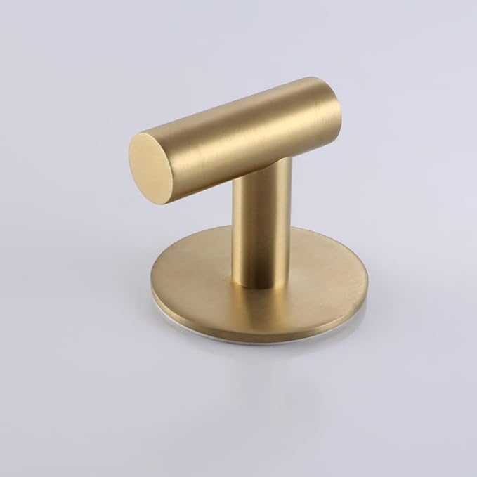Zuvky Self Adhesive Hooks 304 Stainless Steel Heavy Duty Hangers Without Nails for Bathrooms Kitchen Livingroom Garage Hotel Towel Hook-2 Pack (Gold)