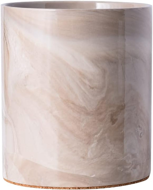 Yundu Porcelain Brown Marble Utensil Crock, Kitchen Utensil Holder for Countertop, 7″ Large Size for Storage,Table-Protection Cork Mat