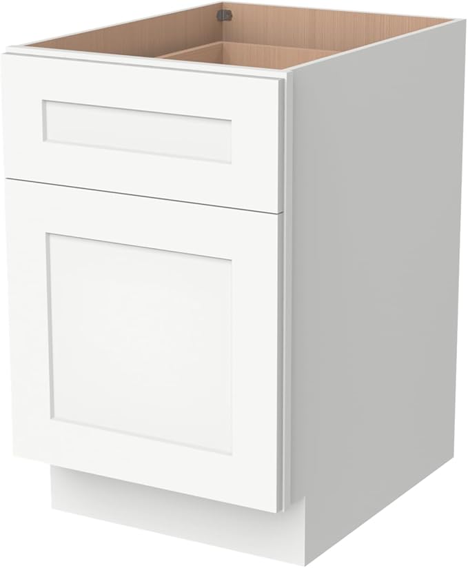 2-in-1 Pull-Out Trash Can Cabinet Solid Wood Frame Freestanding Dual Bin Storage & Organizer Drawer Soft-Close,Shaker & Newtown Style for Kitchen (SK-Origami White, 18" W x 24" D x 34.5" H)