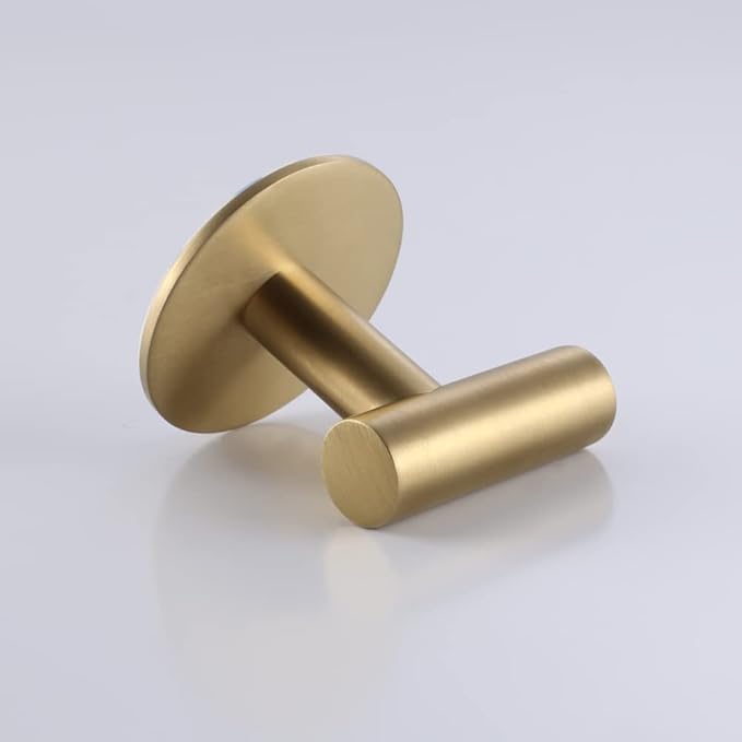 Zuvky Self Adhesive Hooks 304 Stainless Steel Heavy Duty Hangers Without Nails for Bathrooms Kitchen Livingroom Garage Hotel Towel Hook-2 Pack (Gold)