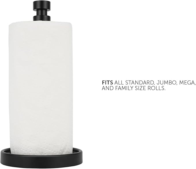Ivilon Countertop Paper Towel Holder - Steady and Easy Tear - Fits All Paper Towel Rolls - Black