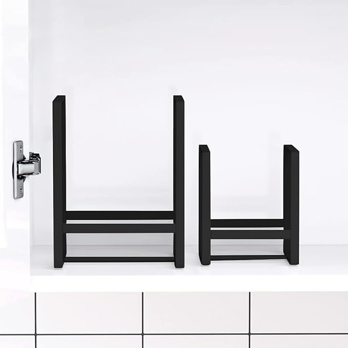2PCS Plate Holders Organizer, Metal Dish Storage Dying Display Rack for Cabinet, Counter and Cupboard - Black， Small and Large