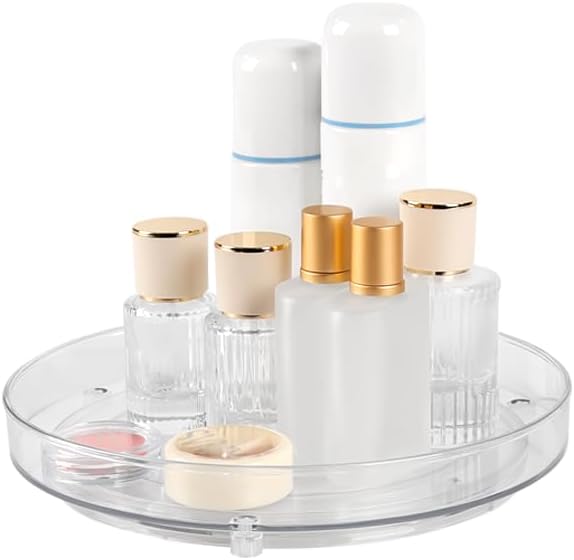 360 Clear Rotating Makeup Organize for Vanity,1 Tiers Lazy Susan Large-Capacity Skincare Organizers Cosmetic DisplayCase Organizer for Dresser, Countertop, Bathroom, Cabinet, Kitchen, Fridge