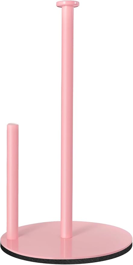 Paper Towel Holder Pink, Paper Towel Holder Countertop with Anti Slip Weighted Base, Stainless Steel Freestanding Paper Towel Holders for Kitchen