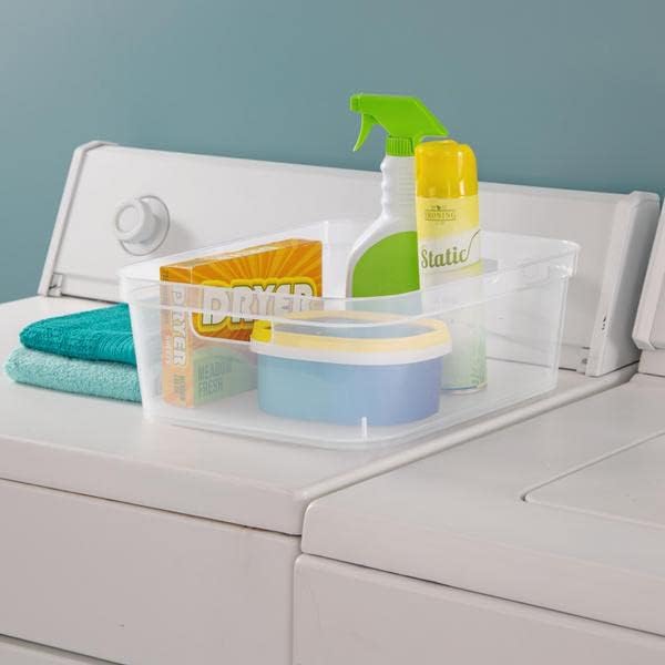 Tribello Modern Organizers And Storage Bin Clear Plastic Shelf Organizer Bins - Ideal for Under Sink Organization - Made In USA (Large - 15” X 12” X 5”)