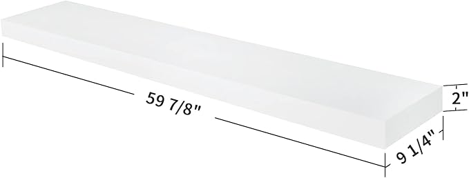 WELLAND Mission Floating Shelf, Wall Mount Shelving, Wood Modern Display Shelves, Bookshelves,for Living Room Kitchen, Approx 60-inch Length by 2-inch High, White