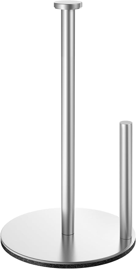Paper Towel Holder for Kitchen, Countertop Paper Towel Holder, Silver Stainless Steel Paper Roll Holder, Weighted Paper Towel Stand for Standard and Large Size Rolls