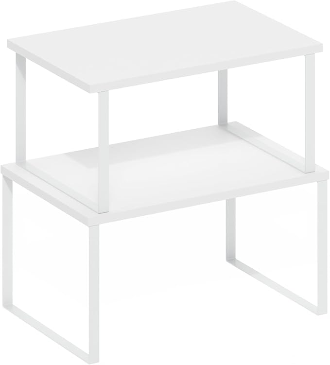 Furinno RAVEL Kitchen Countertop Organizer Set of 2, Counter Shelves, Kitchen Storage, Expandable, Stackable, Spice Rack, for Pantry, Coffee Bar, White