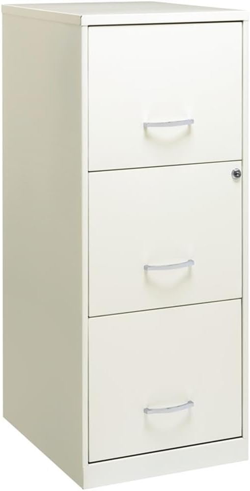 Scranton & Co 18" Deep 3 Drawer Metal Vertical Filing Cabinet, Letter Size, Locking, Home Office, in Pearl White