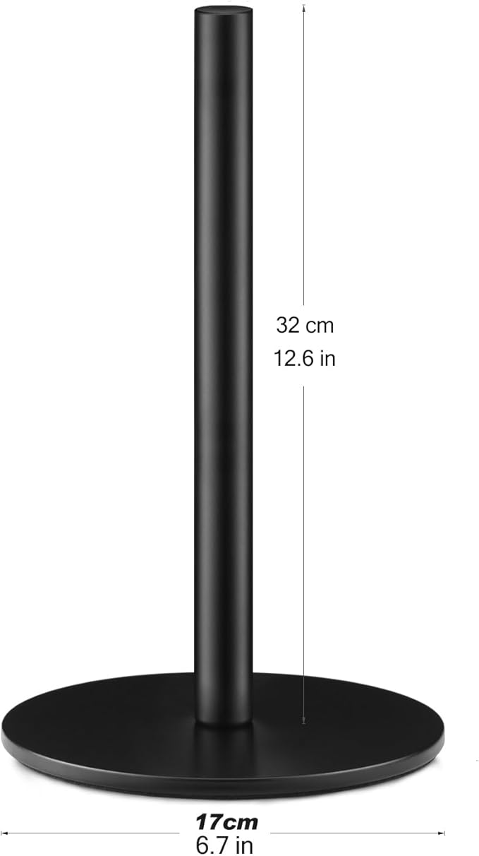 Black Paper Towel Holder, Countertop Paper Towels Holder, Premium Stainless Steel Paper Towel Holder Stand, Non-Slip Kitchen Paper Roll Holders with Weighted Base