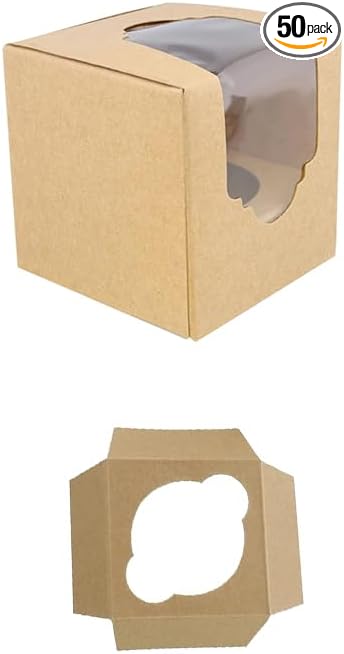 Generic 50PCS 2.5 × 2.5 × 2.5 inch mini Cake Boxes with Window Bakery Boxes Pastry Boxes for Cake, Pastries Chocolates Cupcakes (Kraft), 2.5CDGH
