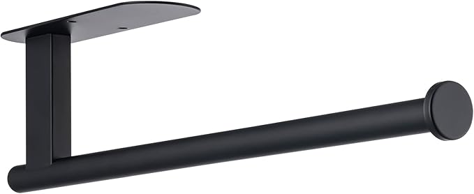 Paper Towel Holder, Upgrade SUS304 Stainless Steel Paper Towel Holder Under Cabinet, Bend-Resistant, Self-Adhesive or Drill mounting (Black)