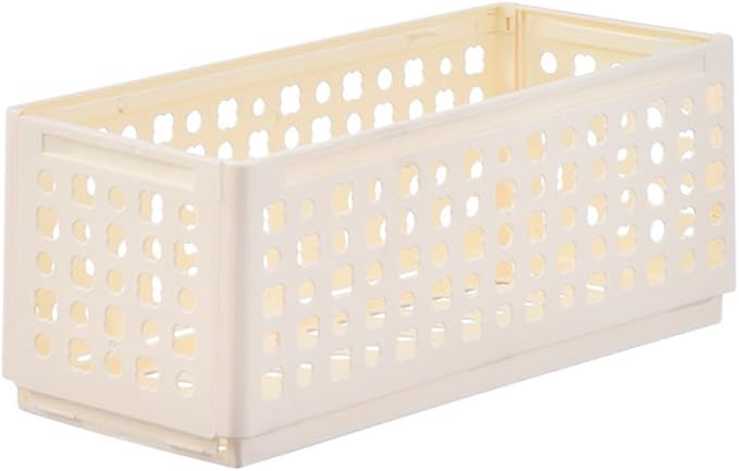 Folding Storage Basket Plastic Organizer with Stackable Design for Snacks Cosmetics and Office Supplies, 30x13x12cm White(Large milk white)