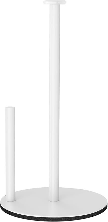 Paper Towel Holder Countertop, White Kitchen Roll Holder Stand for Kitchen and Bathroom Organization, Weighted Stainless Steel Paper Towel Holders for Standard and Large Rolls