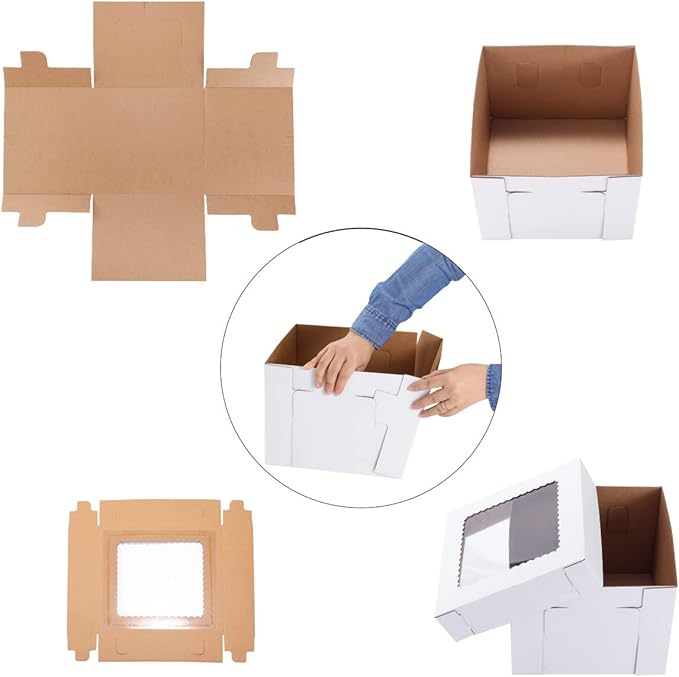 Tall Cake Boxes for Tier Cakes,10x10x10 Inch [10Pack ] Thick Sturdy Bakery Box with Window,White Cake Carrier, Disposable Cake Containers,Birthday Cake Boxes