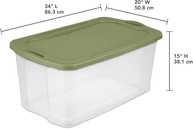 120 Quart Extra Large Clear Plastic Storage Bin with Full-Grip Handles and Lid, Heavy Duty Stackable Design for Toy Storage & Home Organizing, Craft Supplies, Green (2)