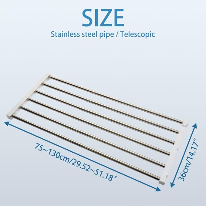 Hershii Adjustable Closet Shelf Wardrobe Rail Metal Hanging Rod Storage Rack Extendable Clothes Divider Separator Organizer for Cabinet Cupboard Kitchen Bathroom, (29.52''-51.18'') X 14.17''