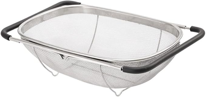 Over Sink Colander Fine Mesh Stainless Steel Strainer Basket with Handle for Kitchen Sink S...