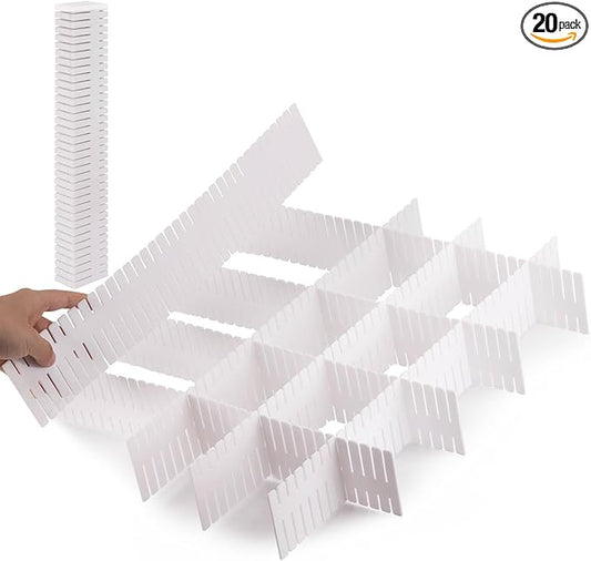 Ohlove 20Pcs Drawer Organizer Dividers 17"x2.8" Adjustable Storage Organizer Separator for Socks, Underwear, Makeup, Kitchen, Dresser