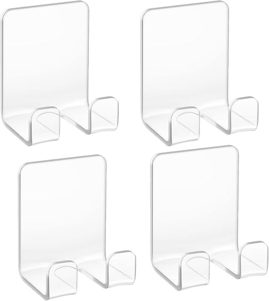 Bilkeru Clear Adhesive Hooks Acrylic Shower Hooks Self-Adhesive Shaver Holder Waterproof Razor Holder Bathroom Kitchen Organizerfor Hanging Key Robe Towel and Hat (Transparent, 4Pcs)