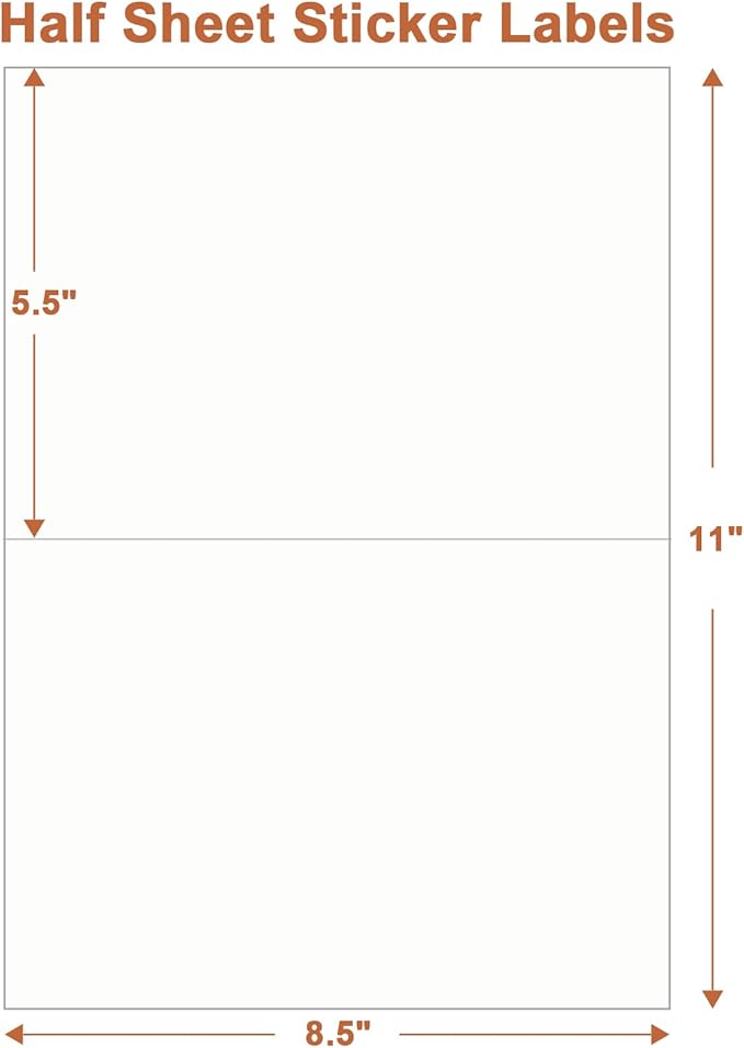 Half Sheet Labels, 2 per Sheet, 2500 Sheets, 5000 Labels, 8.5" x 5.5" Shipping Label Paper, Address Sticker Laser & Inkjet Printer Label Stickers, 5 1/2" x 8 1/2" Half Sheet Label