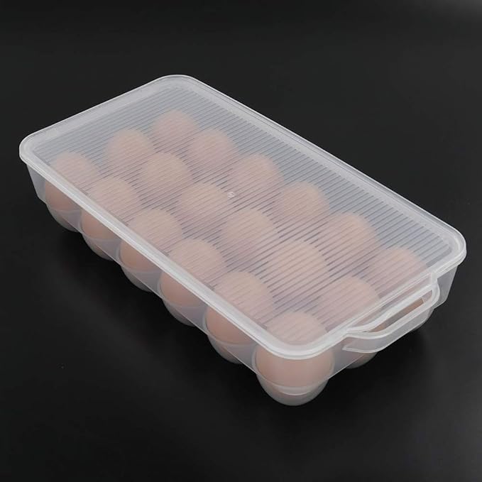 Eagrye 4-Pack Clear Covered Egg Holders, Egg Holder For Refrigerator, Plastic Refrigerator Egg Trays with Lids, Fit 18 x 4 Eggs (72 Eggs)