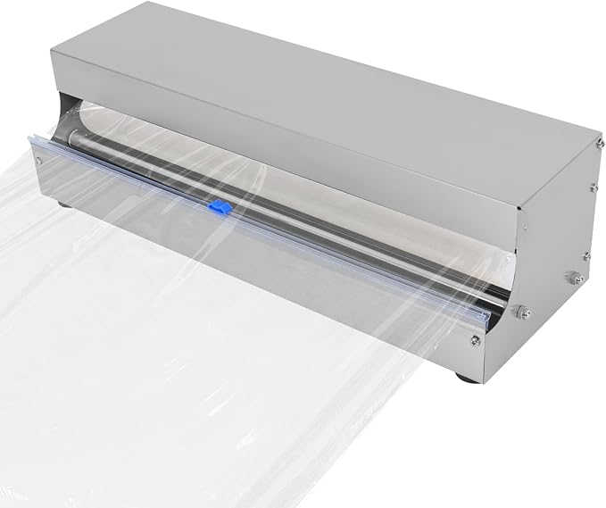 10''-18'' Cling Film Dispenser, Stainless Steel Food Wrap Sealer Packaging Machine Wrapper Cutter With 2 Replacement Blades & 4 Non-slip Feet for Fruit Vegetable & Meat Preservation